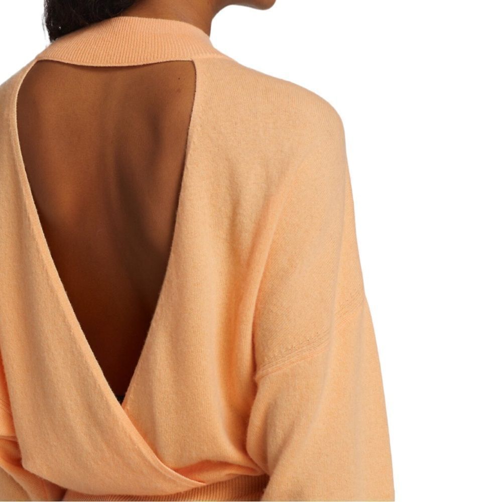 NEW A.L.C. Chiara Apricot Wool & Cashmere Mockneck Deep V Back Sweater US XS🎁